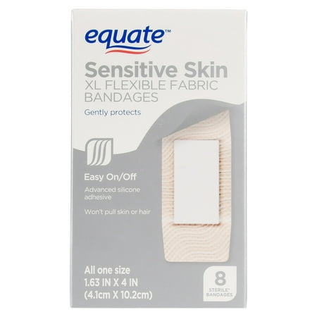 (2 pack) (2 pack) Equate Sensitive Skin XL Flexible Fabric Bandages, 8 Ct