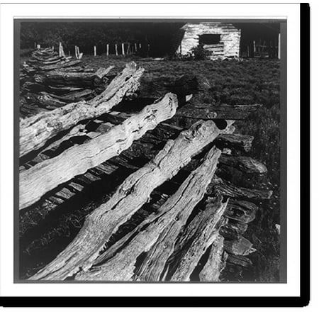 Historic Print, North central Arkansas, along U.S. 62. Split-log fence, 18" x 24"