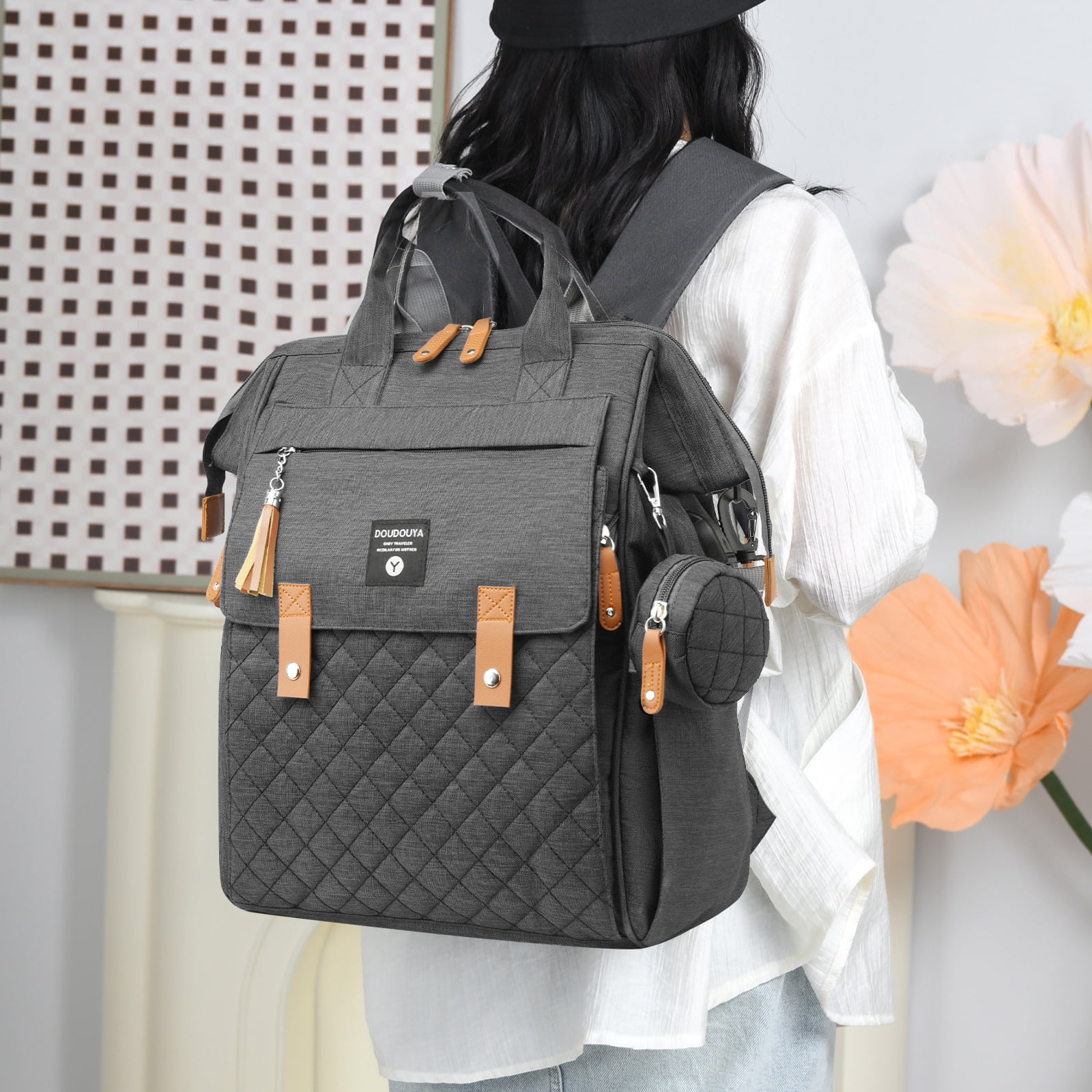 Eurhowing Baby Diaper Bag Backpack for Mom & Dad, Large Capacity Baby Bag with Stroller Straps & Insulated Pocket, Waterproof Diaper Backpack for Travel, Dark Gray