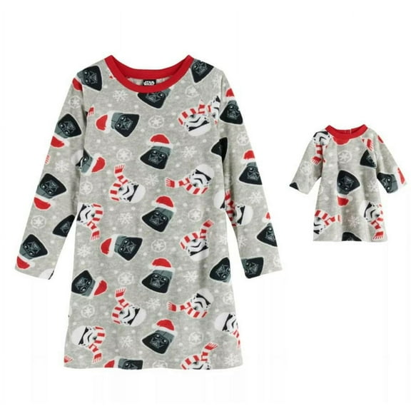 Girls Star Wars Stormtrooper  Darth Vader Fleece Nightgown with Doll Gown, Size 4