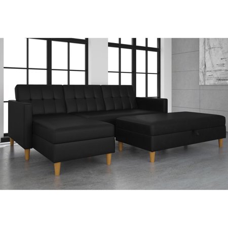 DHP Hartford Storage Sectional Futon, Black Faux Leather ( Box 2/2 ...