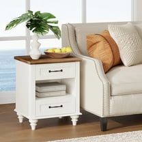 White Nightstand with Charging Station for Bedroom, Wood End Table for Living Room Kids room