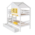 thumbnail image 4 of Harper & Bright Designs Wooden House Bed Twin over Twin Bunk Bed with Window and Roof, Twin Size Loft Bed Frame with 2 Drawers, 1 Storage Box, 1 Shelf for Bedroom, White, 4 of 9