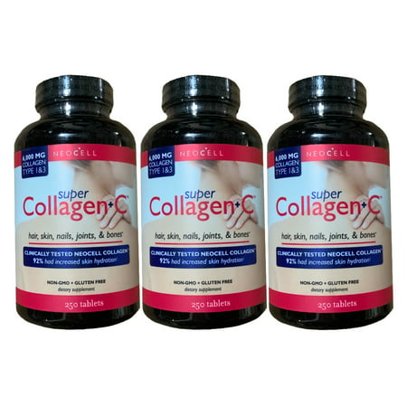 3 Bottles NeoCell Super Collagen +C, Type I & III 1 & 3 250 Tablets Best By 7/2020 Brand New Sealed (The Best Glutathione Brand)
