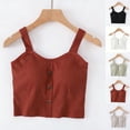 thumbnail image 4 of Diufon Womens Crop Tops Wide Strap Button Decor Tank Top with Built-in Bra Ribbed Knit Stretch Basic Camisole, 4 of 6