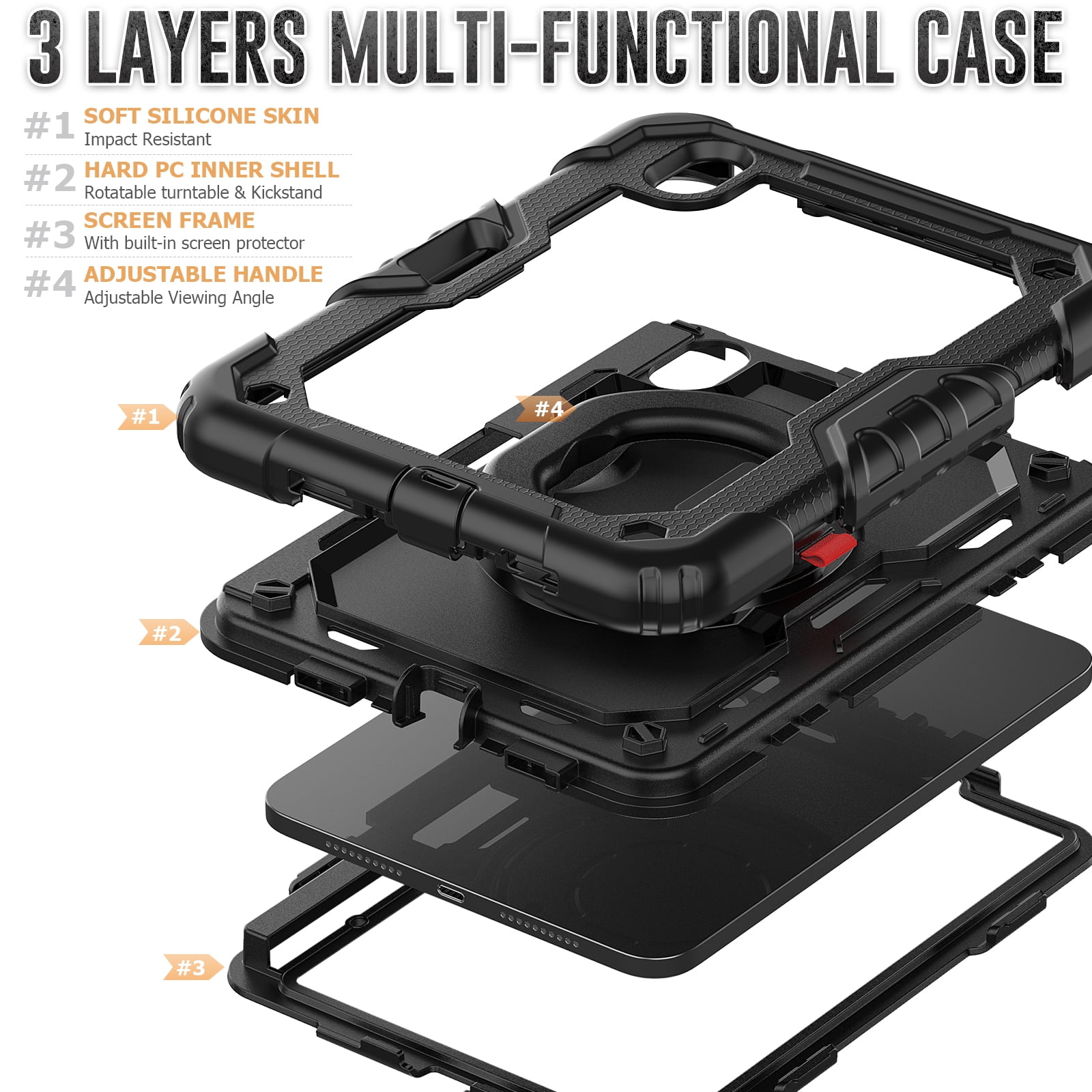 iPad Mini 6 Case 2021, Dteck 360 Rotating Heavy Duty Shockproof with Rugged Stand Pencil Holder for Kids Case for iPad Mini 6th Generation 8.3 Inch - Shoulder Strap, Screen Protector, Black