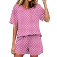 thumbnail image 3 of Dianli Everyday Loungewear Summer Pajamas Solid Color Short Sleeve Pajama Set Round Neck Top With Pants Lightweight Breathable Cotton Blend Elastic Waist Women's Home Sleepwear, 3 of 8