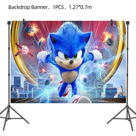 Soniccs Party Supplies Boys Birthday Party Decoration Tablecloth Banner Balloon Cake Topper Spiral Straws Kids Gifts Baby Shower