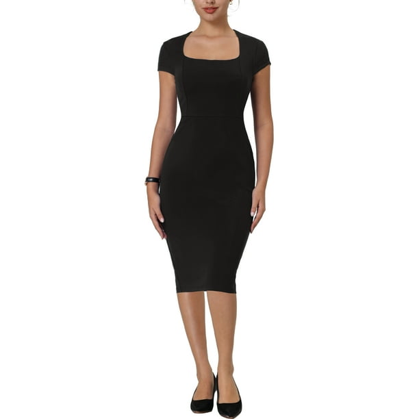 Vestido ajustado de lápiz para mujer Inspire Chic, con mangas cortas, formal, de longitud hasta la rodilla, color negro