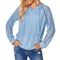 thumbnail image 1 of Sudadera con capucha de encaje de manga larga, cuello redondo, jersey con cordón, sudadera con capucha informal de moda para mujer, azul S, 1 of 5