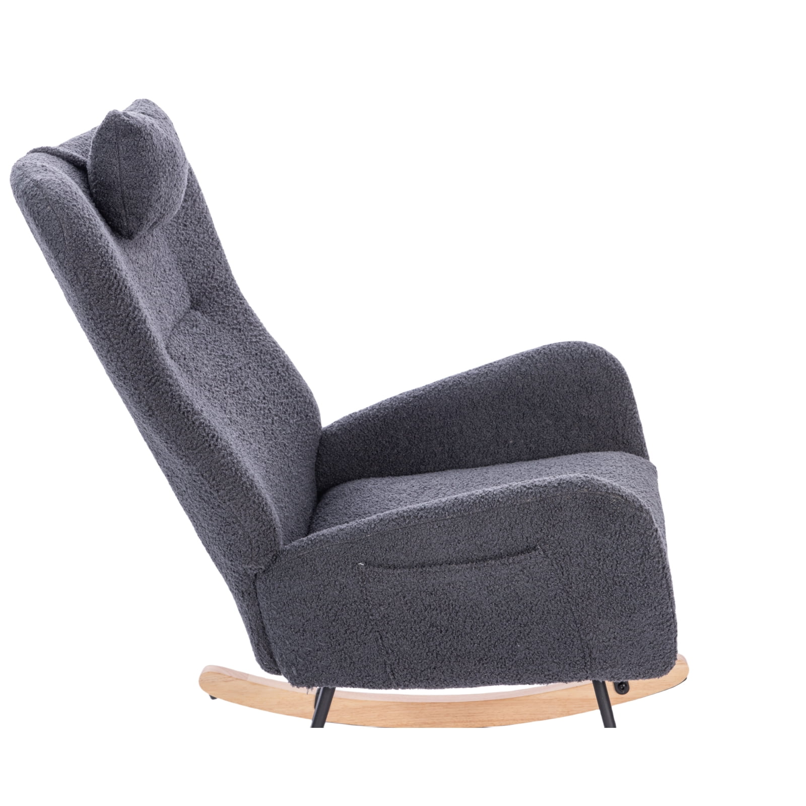 Miekor Furniture Teddy Upholstered Nursery Rocking Chair for Living Room Bedroom(DARK GREY Teddy) 22469
