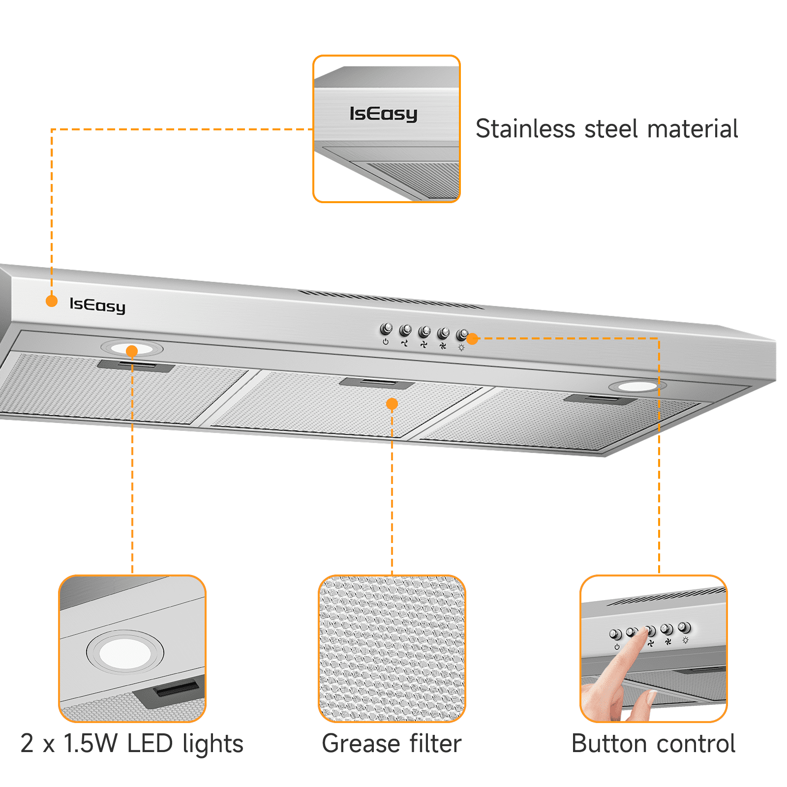 36 Inch Under Cabinet Range Hood in Stainless Steel