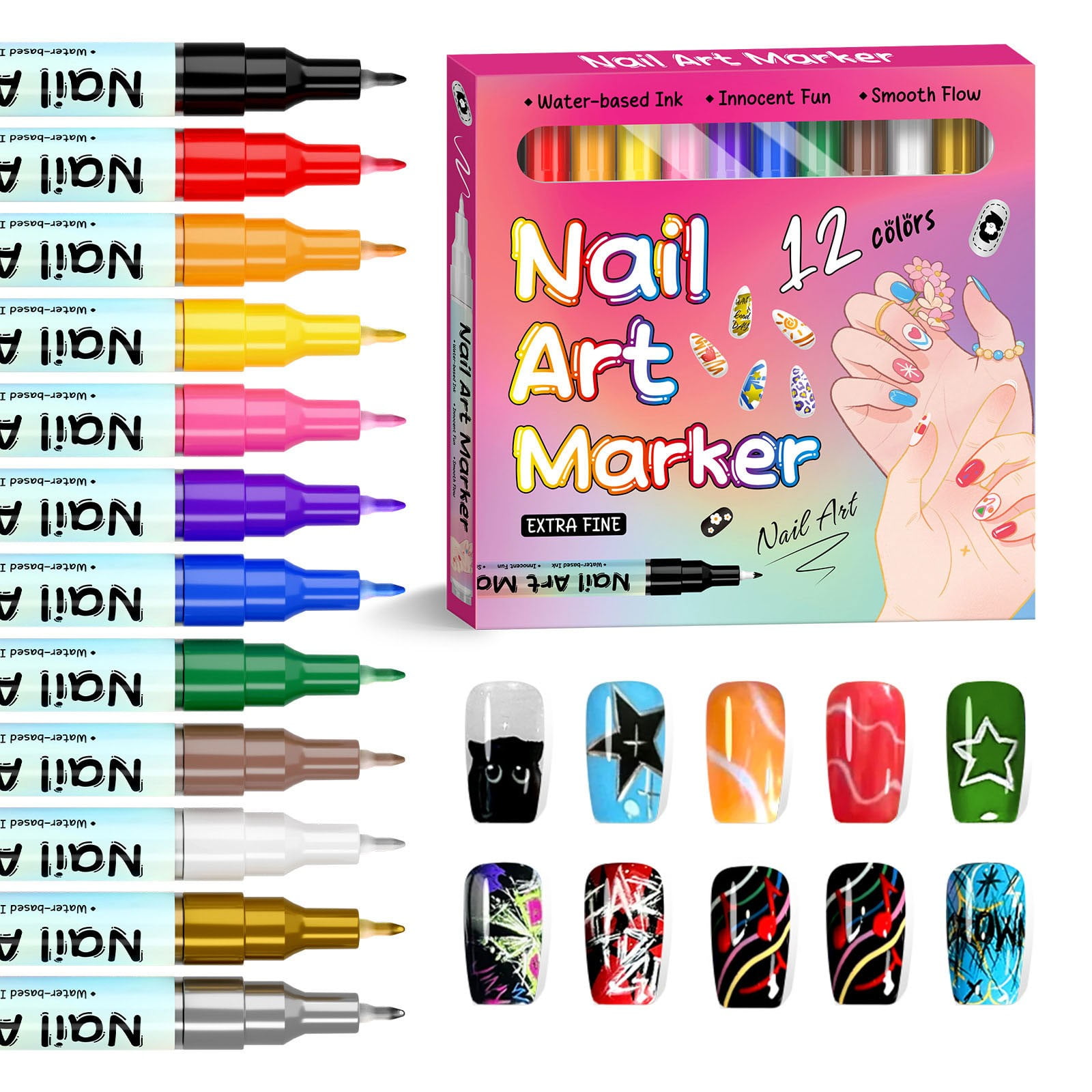 Magiart Waterproof Nail Art Pen,24 Colors Nail Art Pens Set,2026 New Nail Marker,Fine Tip Nail ArtS Pen 0.5mm,Waterproof and Quick-Drying Nail,For Polishing Dotting Painting Liner DIY (24 colors)