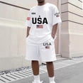thumbnail image 2 of Fabrcox Men 2 Piece Short Set Casual 250th Anniversary USA Flag Print Short Sleeve Shirts and Shorts Sweatsuit Set Men White L, 2 of 4