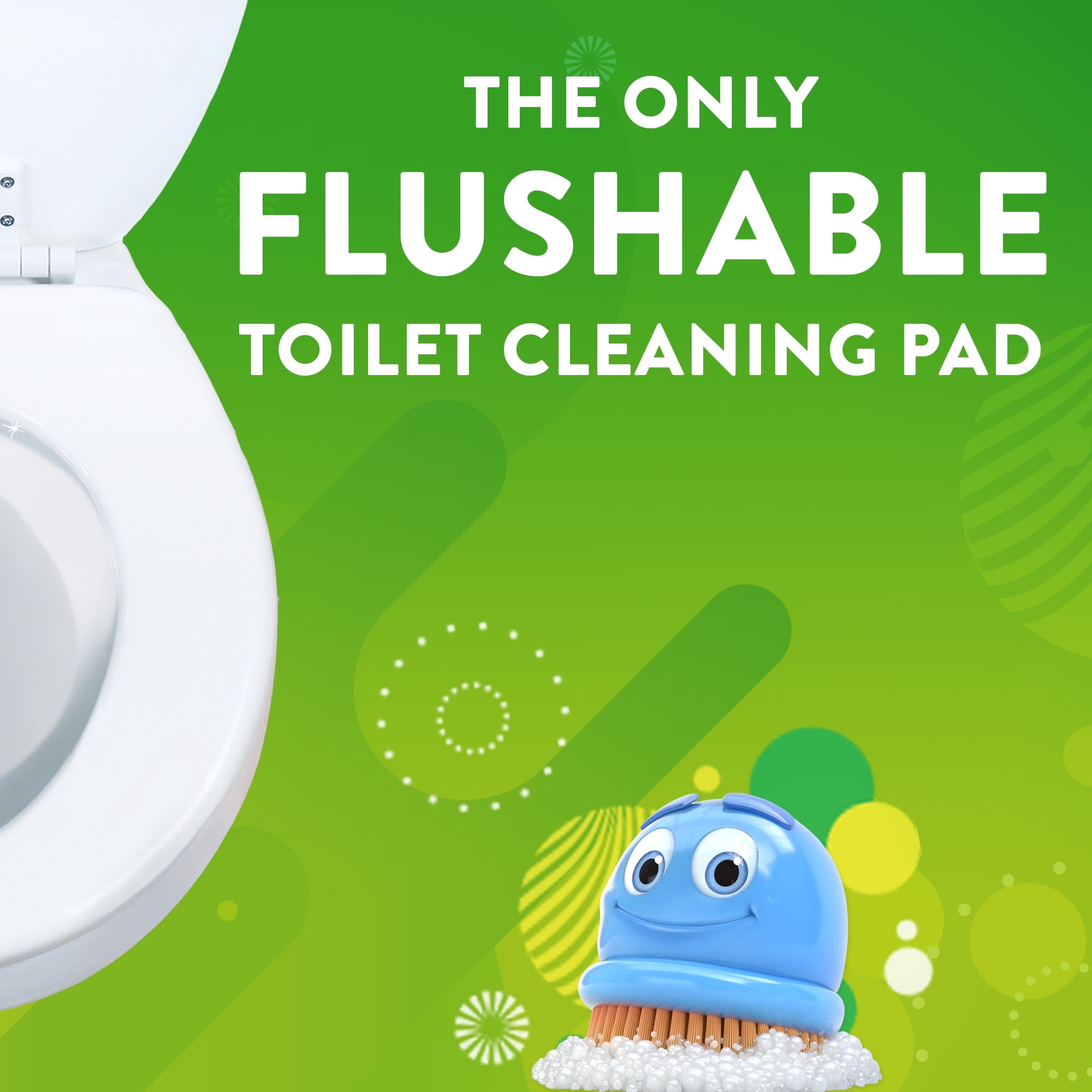 Scrubbing Bubbles Fresh Brush Starter Kit, Citrus - Toilet Bowl Cleaning System with Flushable Pads (19 Inch Handle, 8 Pads and 1 Stand)
