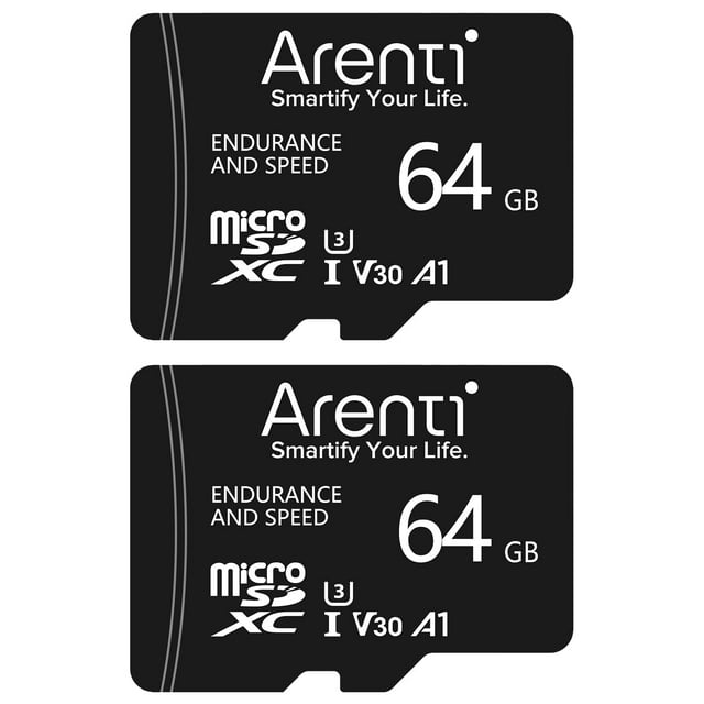 Tarjeta micro SDXC Arenti de 64 GB, paquete de 2 unidades, C10 U3 V30 A1