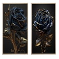 thumbnail image 2 of Designart "Vintage Blue Golden Rose I" Floral Rose Framed Wall Art Set Of 2 - Traditional Blue Framed Canvas Set For Living Room Decor, 2 of 6