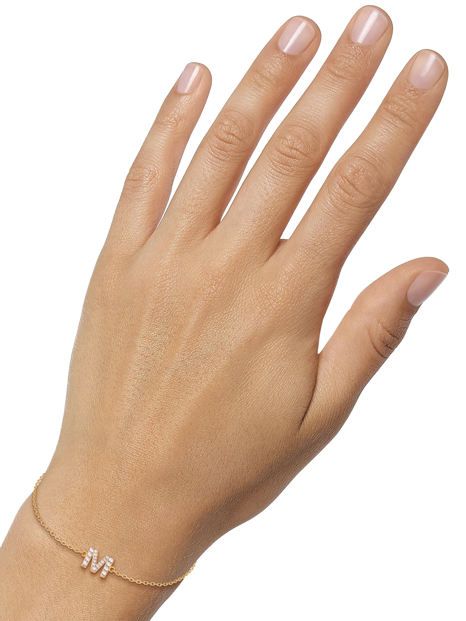 Brilliance Fine Jewelry Sterling Silver 14kt Gold Plated Cubic Zirconia Initial 'M' Bracelet, 6.5" + 1" Extension