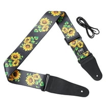 Unique Bargains Faux Leather End Sunflower Print Adjustable Acoustic Electric Guitar Shoulder Strap Belt Multicolor