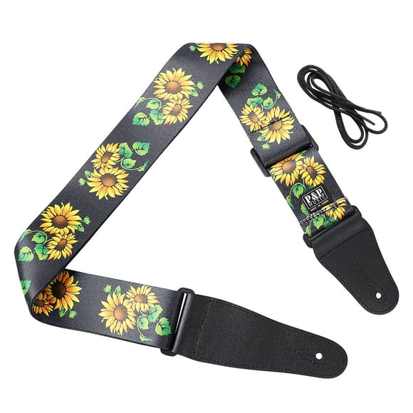 Faux Leather End Sunflower Print Adjustable Acoustic Electric Guitar Shoulder Strap Belt Multicolor