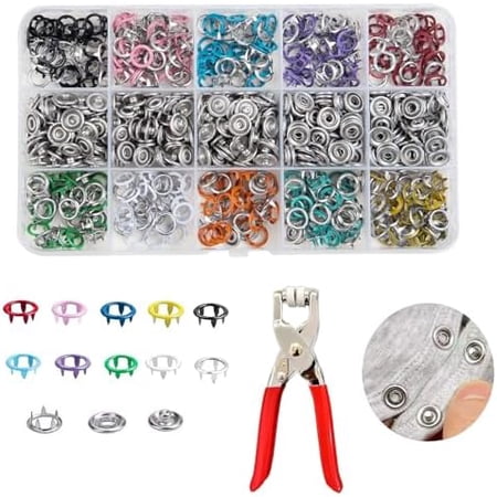 200 Sets Metal Snap Buttons Kit with Fastener Pliers Press Tool – 9.5mm Snap Fasteners for DIY Crafts Clothing Hats Sewing and Fabric Projects