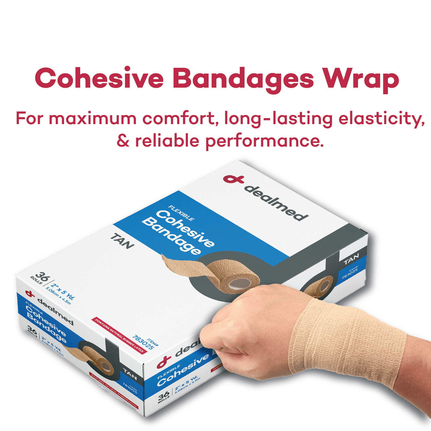 Dealmed 2" x 5 yd. Self Adherent Cohesive Bandage Wrap, Tan Color (216 Rolls)