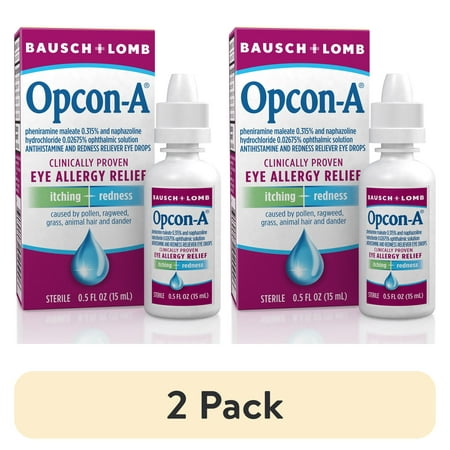 (2 pack) Opcon-A Eye Allergy Relief Drops for Itchy Red Eye Relief with Antihistamine & Redness Reliever, 0.5 fl oz