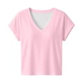 thumbnail image 3 of Womens Summer Tops Cap Short Sleeve Crop V Neck T Shirts Boxy Casual Basic Summer Tee(Pink,M), 3 of 4