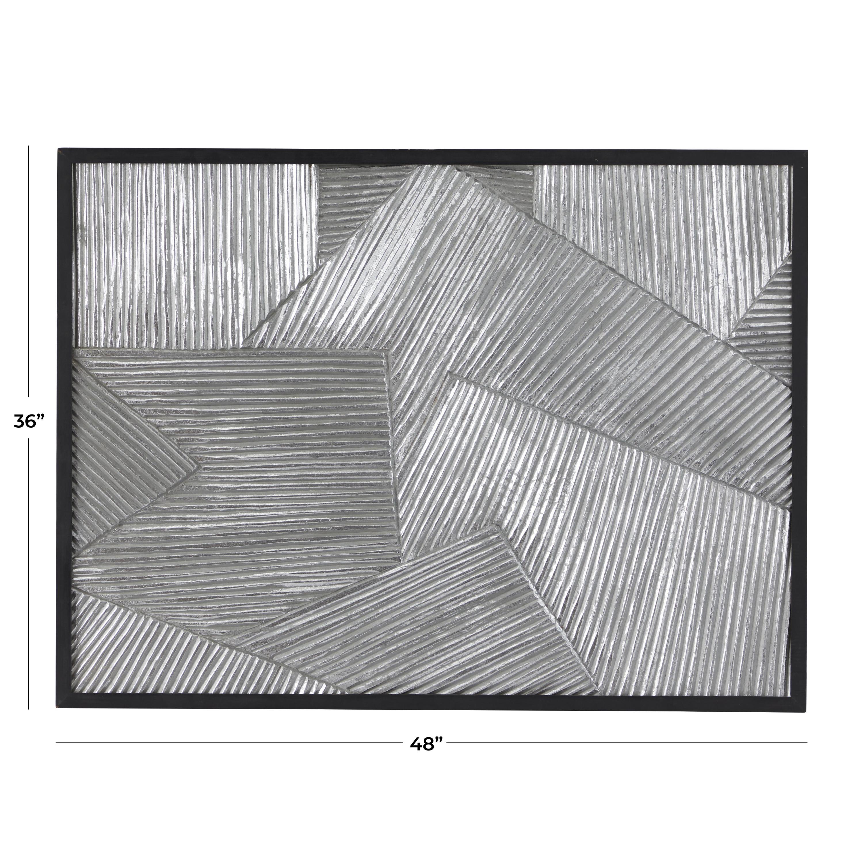 DecMode Silver Wood Carved Radial Geometric Wall Decor with Black Frame