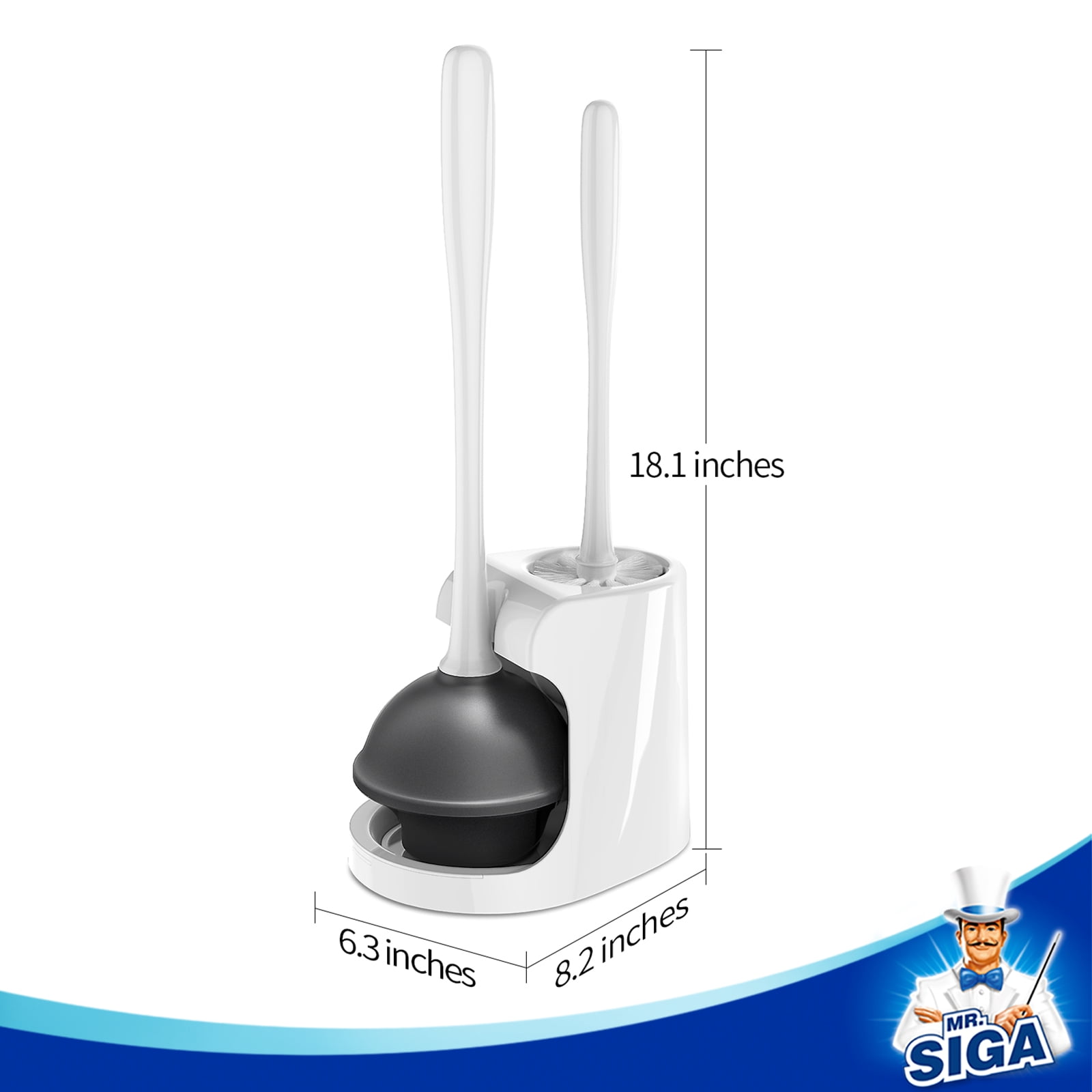 MR.Siga Toilet Plunger and Bowl Brush Combo for Bathroom Cleaning, White, 2 Pack