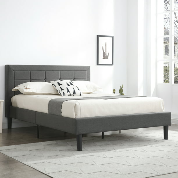 Modern Sleep Hampton Square Upholstered, Platform Bed Frame With Fabric Headboard