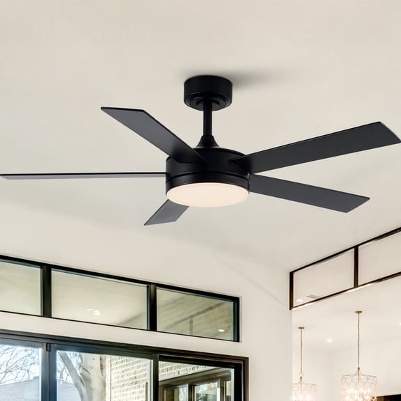 48" Modern Black Smart Ceiling Fan with Light and Remote for Dining Room and Kitchen