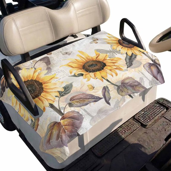 Golf Cart Seat Cover Sunflower Club Car Golf Cart Seat Covers Soft Absorbent Golfcart Towel Blanket Butterfly Flower Vintage Golf Seat Covers for Cart Decor Fits 2 & 4 Passenger 51"x31"