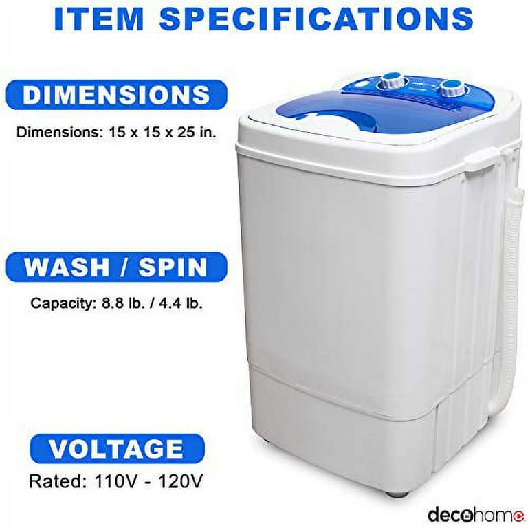  Deco Home Portable Washing Machine for Apartments, Dorms, and  Tiny Homes with 8.8 lb Capacity, 250W Power, Wash and Low Agitation Spin  Cycle, Includes Drainage Hose, ETL Certified : Appliances