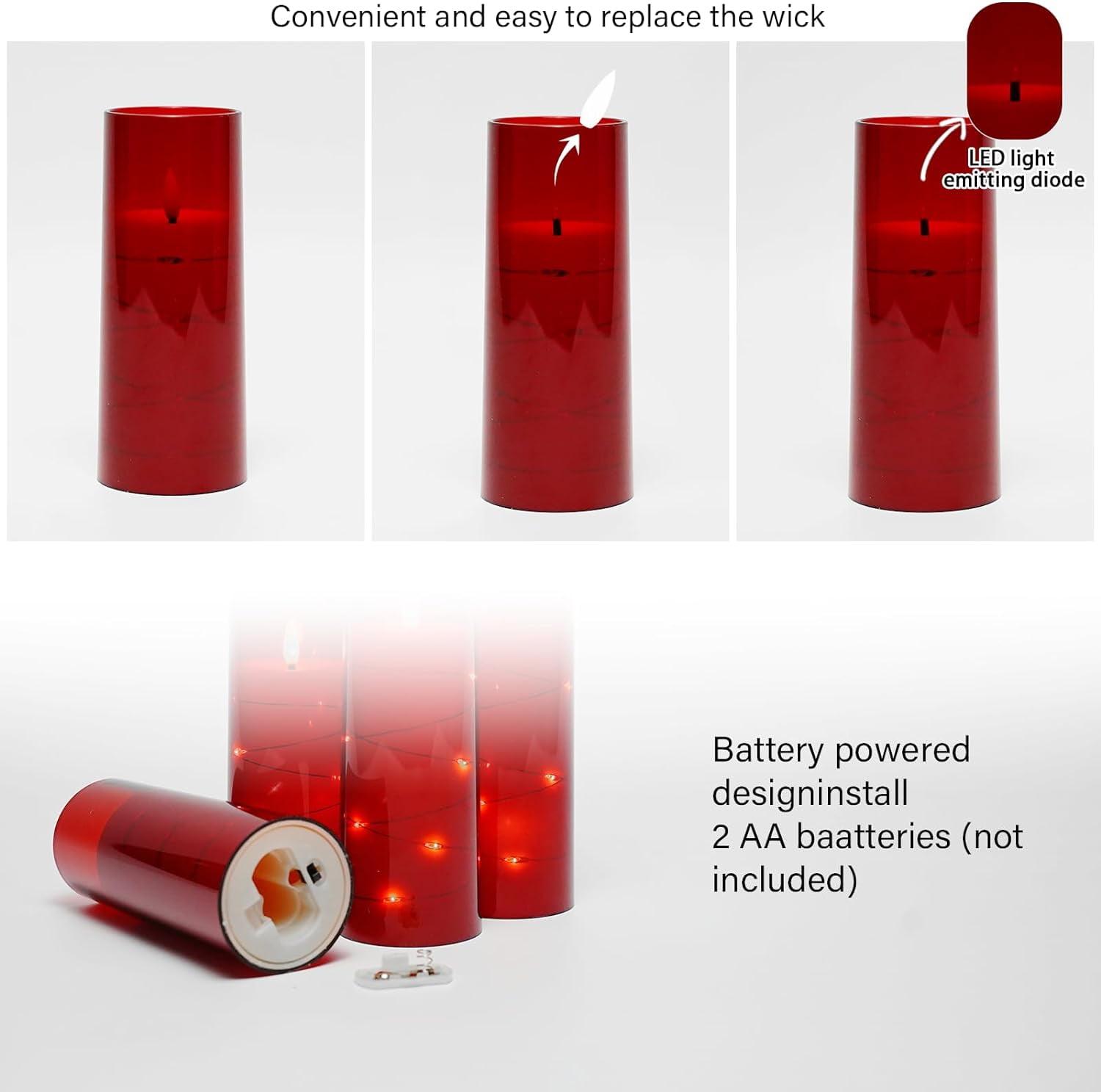 Flameless LED Candles with Timer 5 Pc Flickering Flameless Candles for Romantic Ambiance and Home Decoration Stable Acrylic Shell,with Embedded Star String，Battery Operated Candles