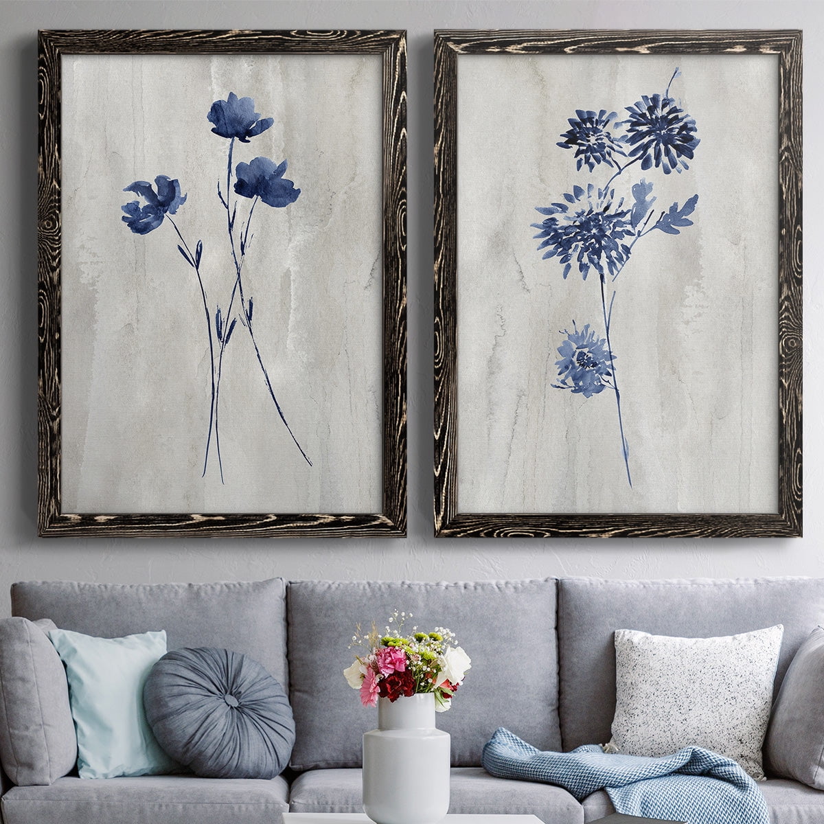 Indigo Botanical III - Premium Framed Canvas 2 Piece Set - Ready to Hang