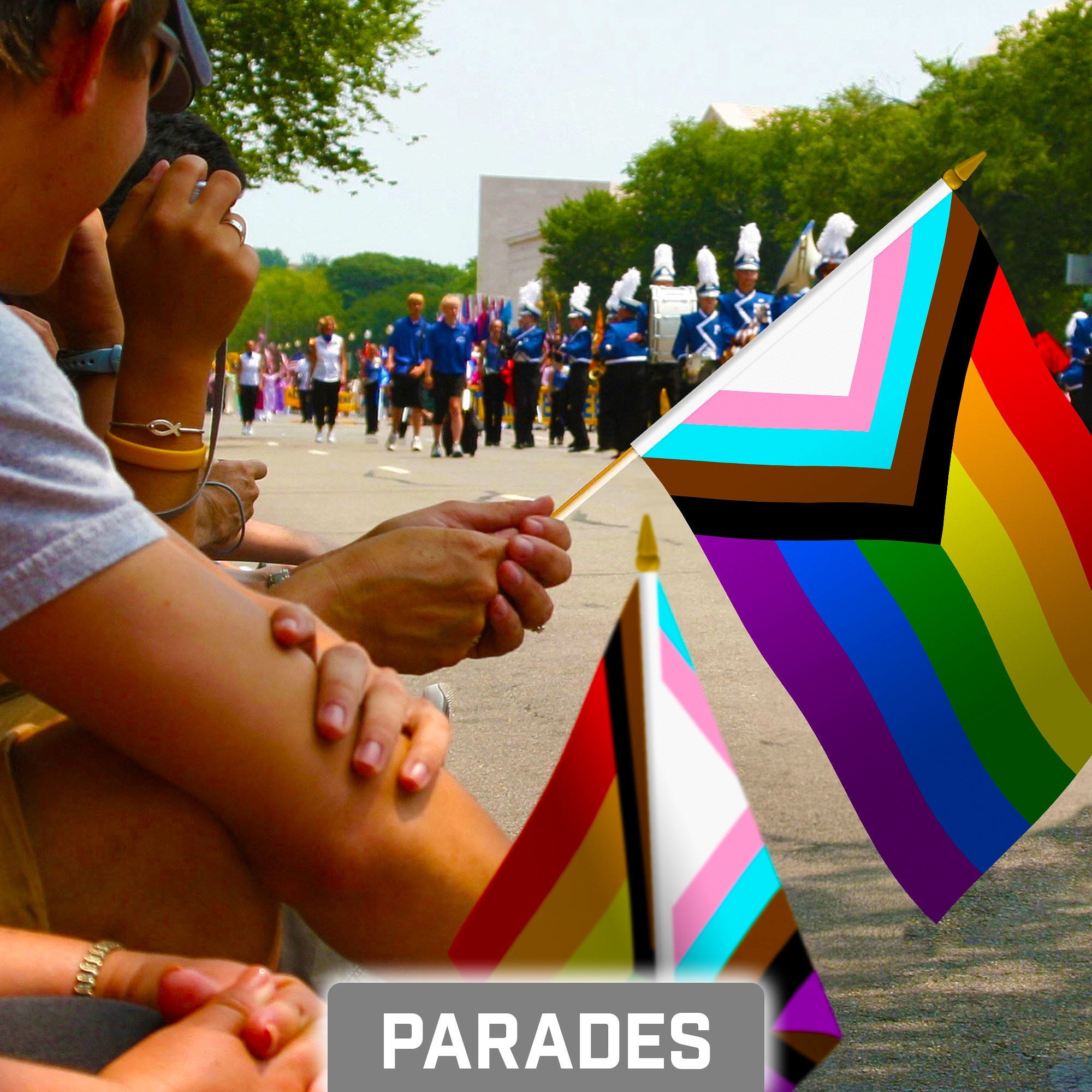 G128 Small Flag on Sticks, 8x12 In, Mini LGBT Handheld 150D Polyesters Sports, 250th Anniversary, 12 Pack