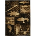 thumbnail image 2 of Lodge, Cabin Nature and Animals Area Rug - Nature Pattern Cabin Area Rug - Abstract, Chocolate Brown/Beige-Fishing Tools/Fish/ Deer, 2 of 7