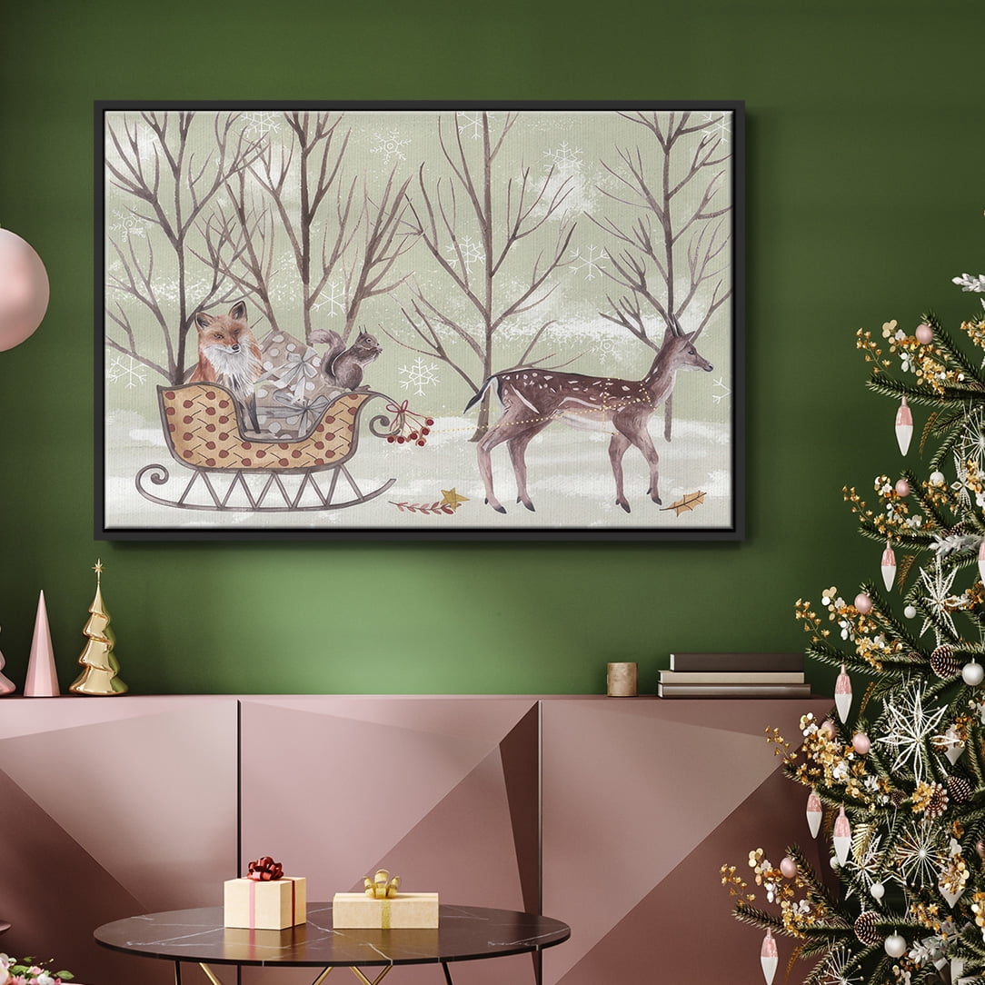 Christmas Time I - Framed Gallery Wrapped Holiday Canvas - 25 x 37 - Black Frame