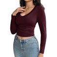 thumbnail image 3 of Womens Long Sleeve T Shirt Tops Deep V Neck Shirts Casual Slim Fit Basic T-Shirt Tee, 3 of 6