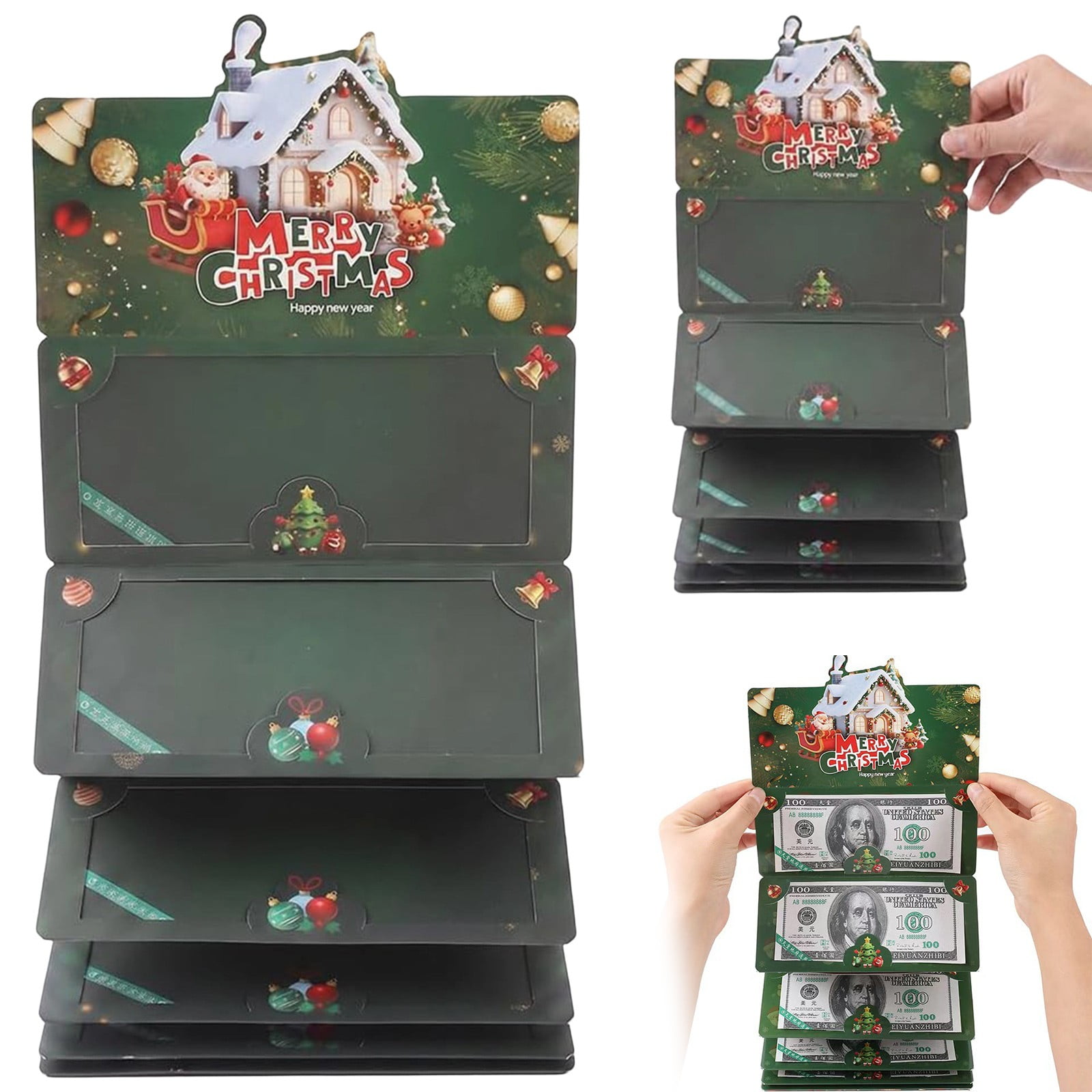 Toyeng Christmas Money Holder 10 Slot Christmas Cash Gift Box Surprise Money Gift Card Holder Holiday Cash Envelope Organizer for Christmas Gifts and Party Surprises