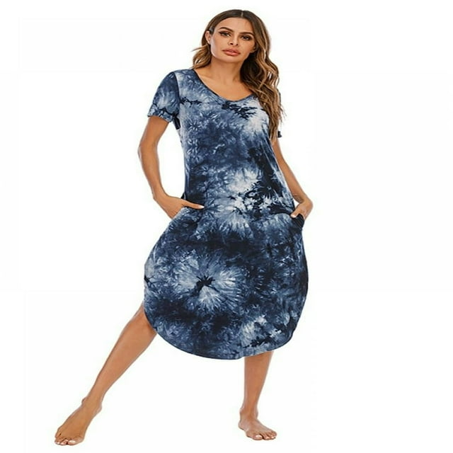 Dsseng Robe de Maison Longue Ou Chemise de Nuit pour Femmes Grande Taille avec Poche P-TTG