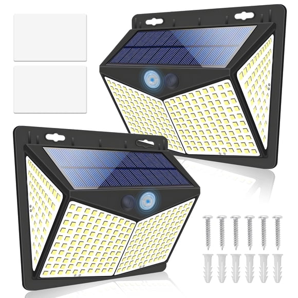 KIROGILY Lamparas Solares Exterior, 2 Pcs Luces Solares para exterior Jardin 300 LED / 3 Modos 270 ° Lámpara Solar Exterior IP65 Impermeable Luz Led con Sensor de Movimiento para Pa