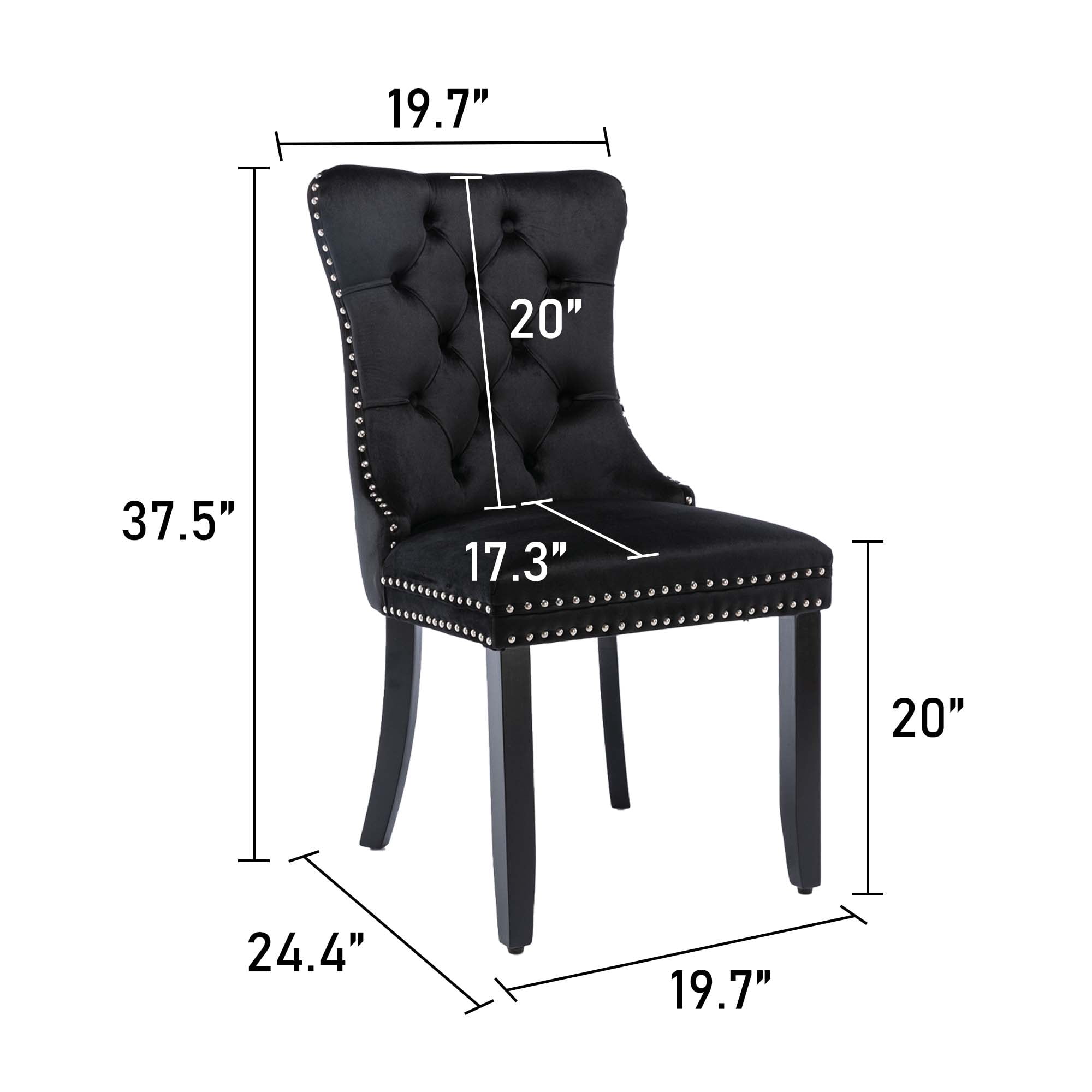 Aukfa High-End Upholstered Dining Chairs Set of 2, Modern Tufted Solid Wood Side Chair with Nailhead Trim - Black