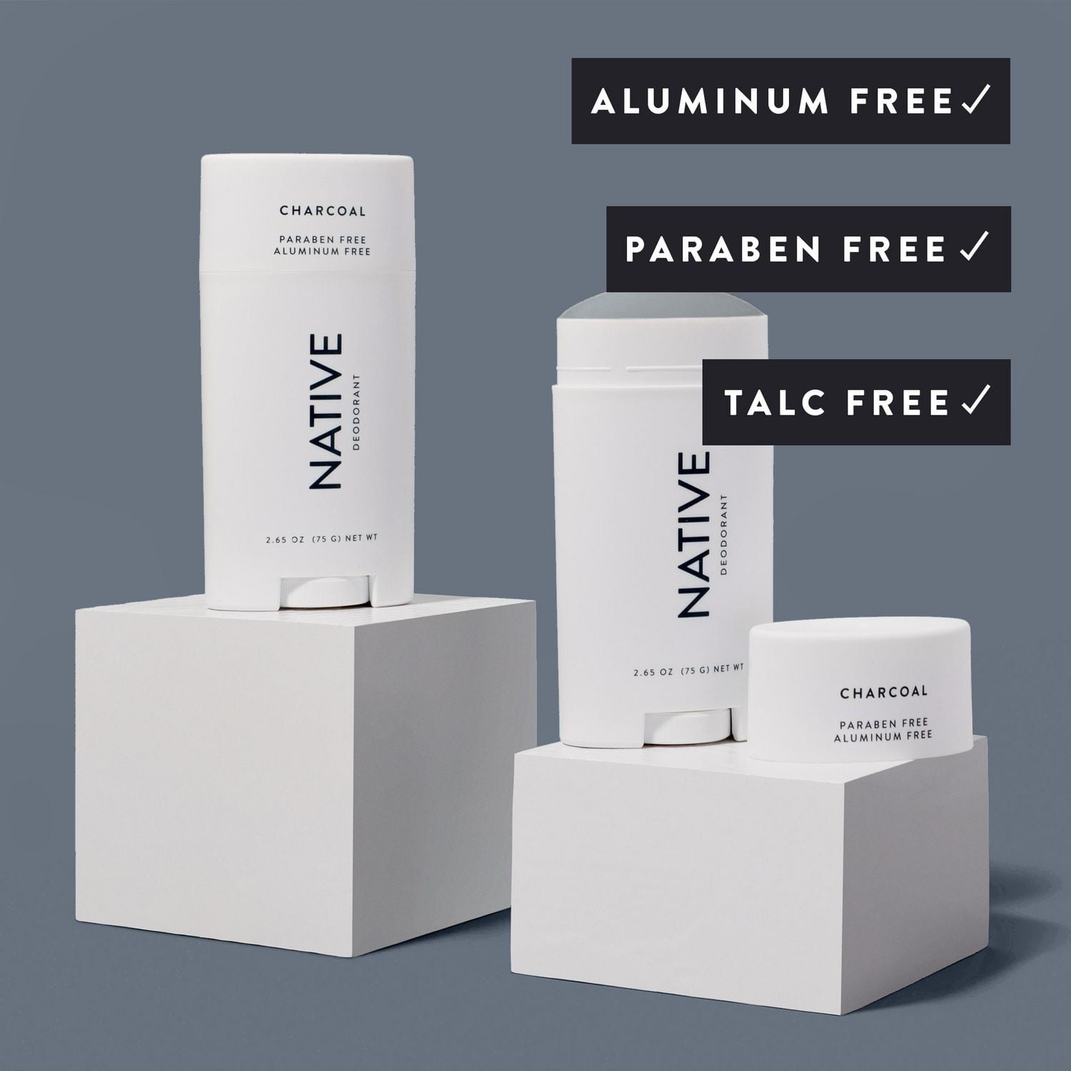 Native – Desodorisant sans aluminium, charbon 75g