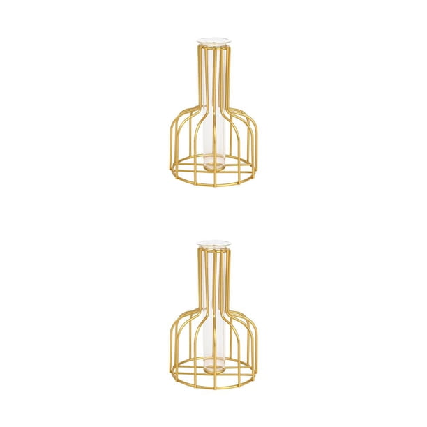 Inteprter Jarrón de flores, contenedores para plantar agua, diseño de escena de mesa, soporte de vidrio para plantas, contenedor hidropónico, Dorado 2piezas Inteprter CBP496740