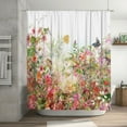 thumbnail image 5 of HVEST Rustic Floral Plant Shower Curtain with Pink Flower and Butterfly Design - Watercolor Wildflower Bathroom Decor, Waterproof Polyester Fabric, Includes 12 Hooks, 60x72 Inches, 5 of 8
