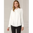 thumbnail image 3 of Blusa de las camisas de manga larga abotonadas del cuello del soporte de la oficina del trabajo de las mujeres blanco L, 3 of 6