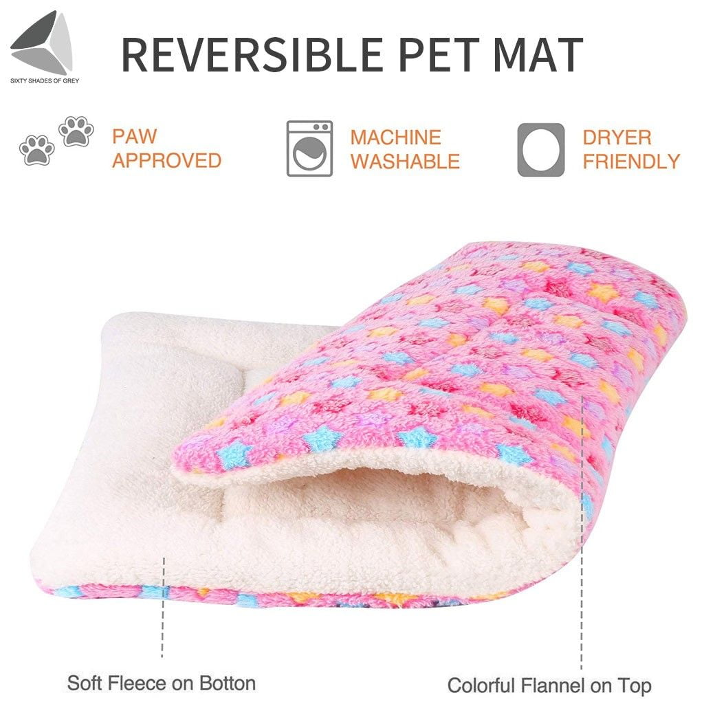 PULLIMORE Warm Soft Pet Dog Bed with Cute Prints, Reversible Fleece Crate Bed Mat Machine Washable For Small Medium Large Dog Cat (XL, Pink)