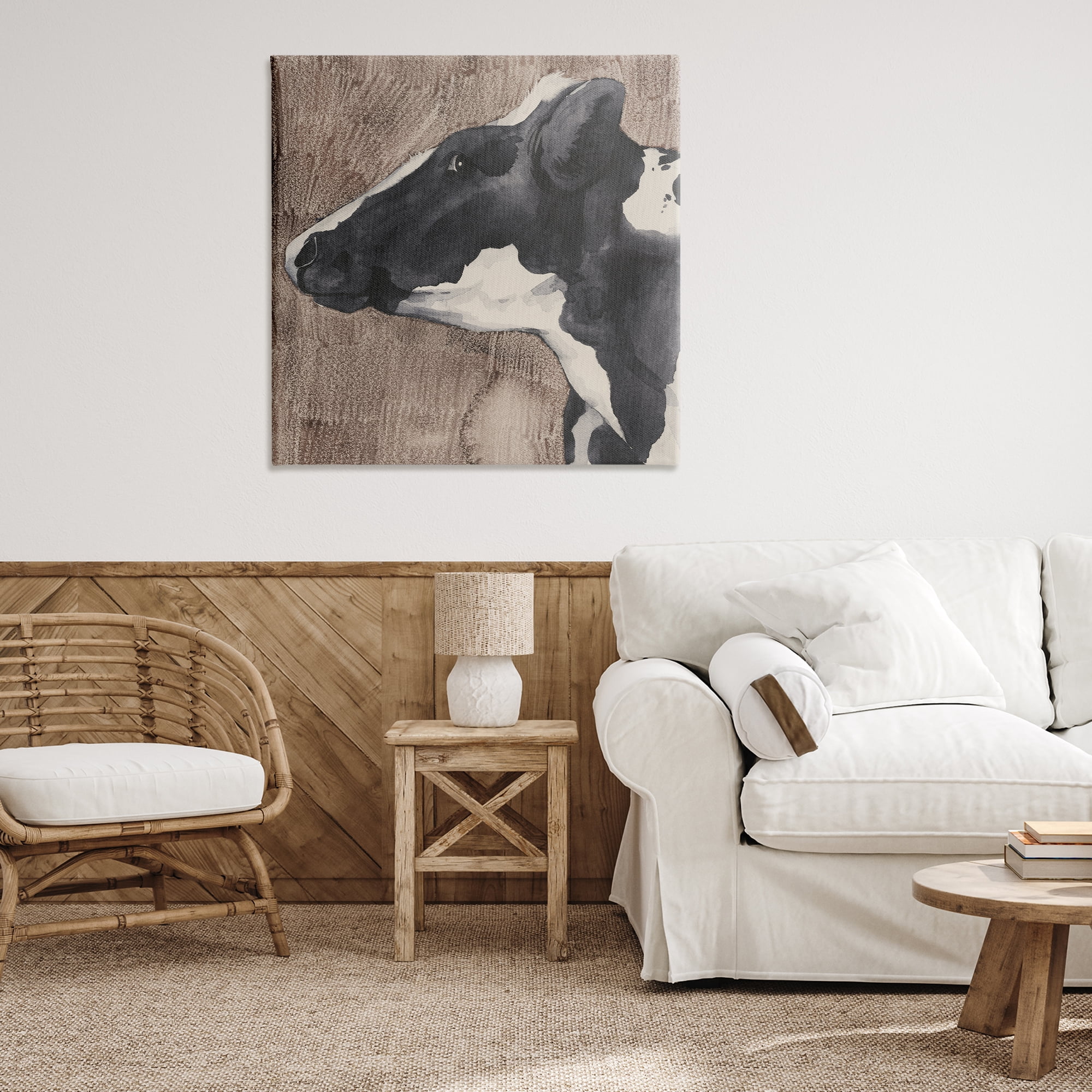 Stupell Industries Rustic Cow Looking Left Animals & Insects Painting Gallery Wrapped Canvas Art Print Wall Art, 36 x 36